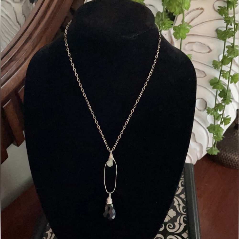 NWOT Anthropologie Sterling Silver & Multi-faceted Black Stone Necklace